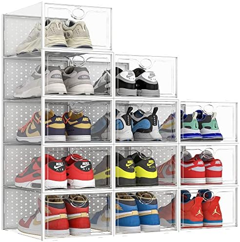 Pinkpum XXL 12 Pack Shoe Storage Box Clear Plastic Stackable Shoe Organizer by Pinkpum