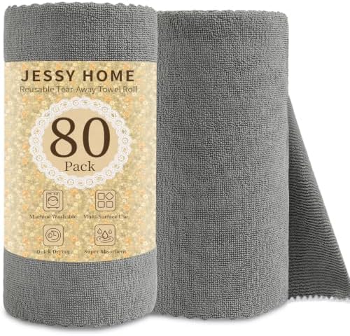 80 Pack Microfiber Cleaning Cloth Roll Reusable Paper Towels 12"x12" Tear Away by JessyHome