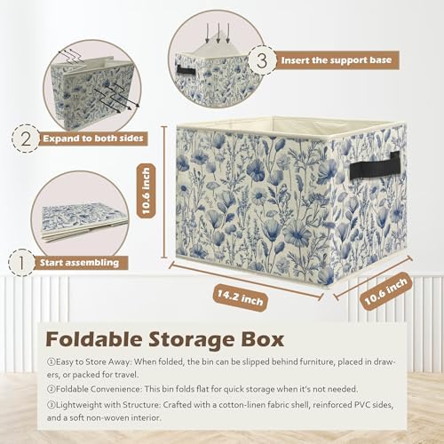 Blue and White Floral Storage Box Bins, Chinoiserie Flower Botanical - Image 3