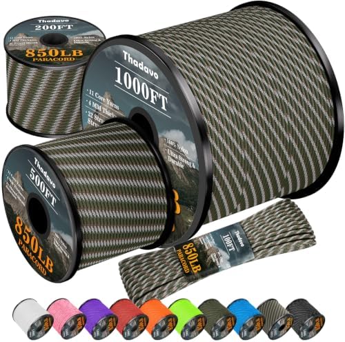 850Ib Reflective Paracord Rope, 50/100/200/500/1000ft 4MM 11 Strand Parachute by Thadavo