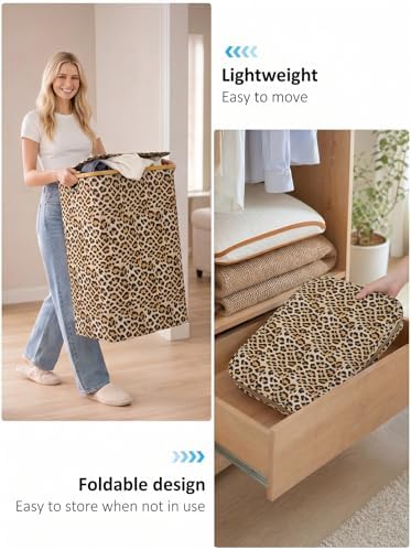 IEGrow Laundry Hamper with Lid, 110L Laundry Basket with Bag, Leopard Print - Image 4