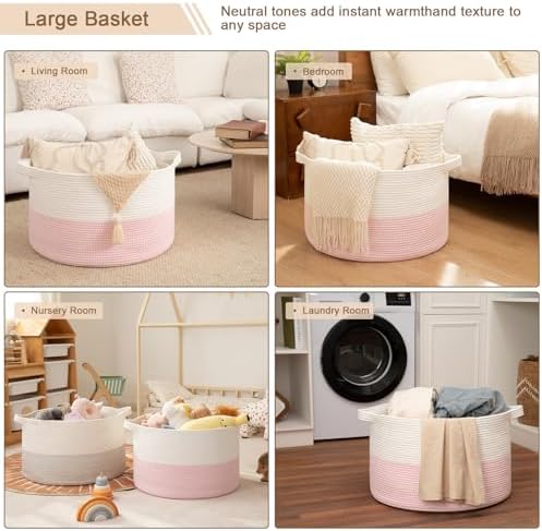 OIAHOMY 115L Extra Large Blanket Basket Living Room Laundry Basket Pink - Image 5