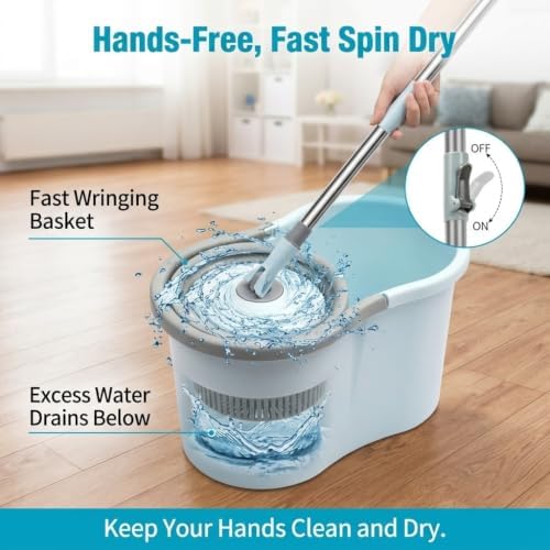 Spin Mop and Bucket with Wringer Set, 3 Mop Heads - Image 4