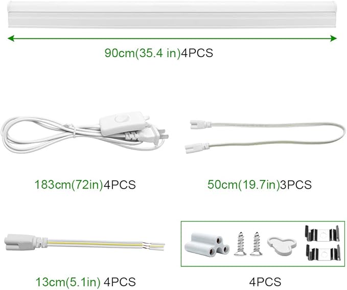 LightingWill LED T5 Integrated Fixture 3FT, Daylight White 6000-6500K, 14W, Linkable Shop Light and Under Cabinet Light, Corded Electric with Built-in ON/Off Switch, 4 Pack