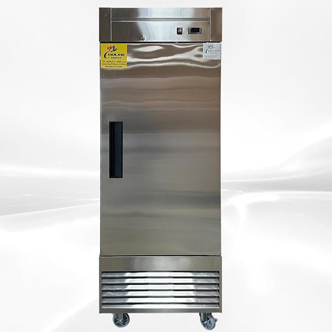 Commercial Freezer 1-Door Solid Upright Reach in Stainless Steel NSF certified 28" Width, Capacity 18 Cuft, Bottom Mounted Restaurant Quality Kitchen Cold -8°F