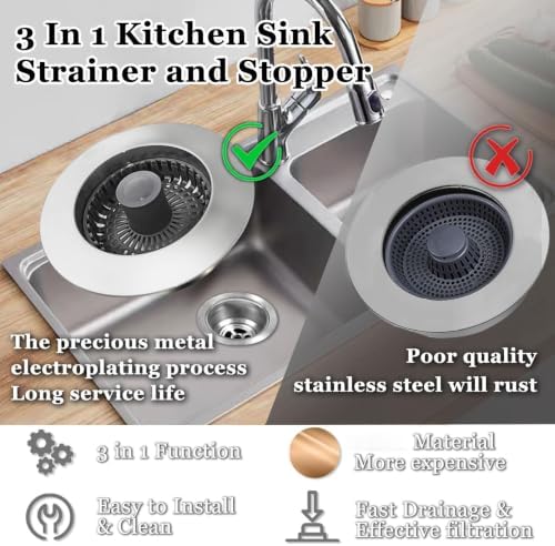 BAOLSLS 3 in 1 Kitchen Sink Stopper, Pop Up Kitchen Sink Drain Strainer - Image 4