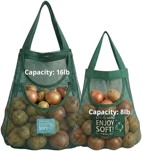Durable Hanging Mesh Bags for Fruit & Vegetables. Reusable, Breathable Storage by TAMALL