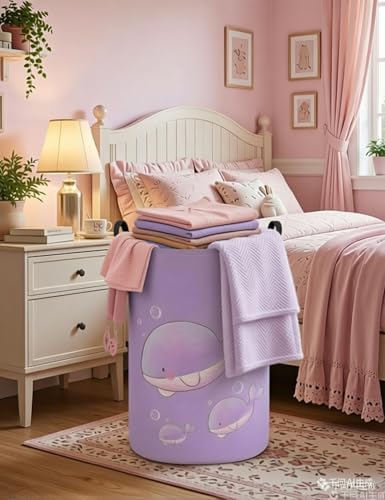 Round Purple Whale Laundry Hamper, Storage Basket - Image 6