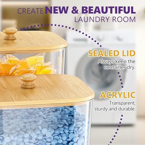 Moforoco 4+1 Pack Bamboo Laundry Pods Container, Acrylic Clear Laundry Room - Image 4