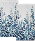 Blue Eucalyptus Hand Towels Set of 2 Spring Summer Floral Watercolor Leaves by Granbey