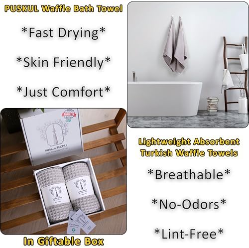 PÜSKÜL Natural 100% Turkish Cotton Waffle Bath Towels Set of 2, Extra-Large - Image 6