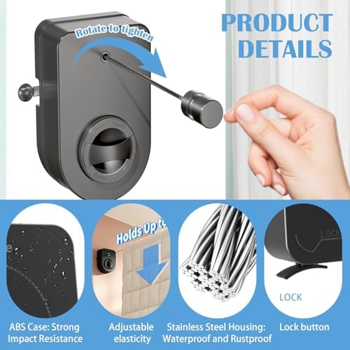 Retractable Clothesline Indoor, Non-Sagging Outdoor Clothes Line Retracting - Image 5