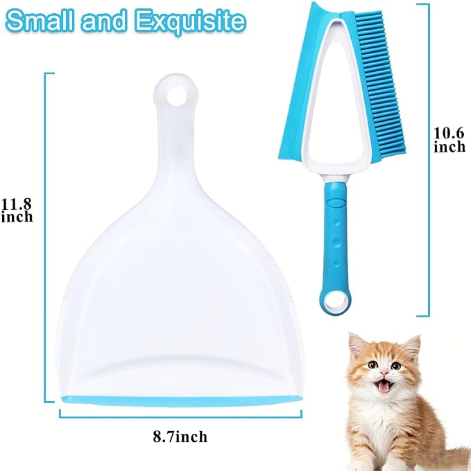 Pet Hair Rubber Brush with Mini Dustpan – Double Sided, Soft Rubber - Image 2