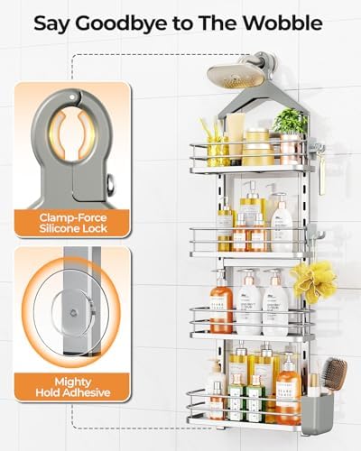 ODesign 4 Tier Adjustable Shower Caddy Hanging Over Showerhead Silver - Image 5