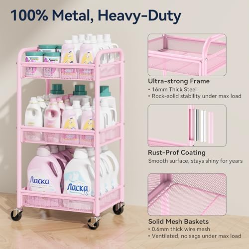 YASONIC 3 Tier Metal Rolling Cart - Image 2