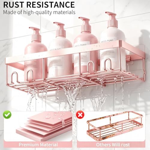 Moforoco Shower Caddy Shelf Organizer Rack, Self Adhesive Black Bathroom - Image 4