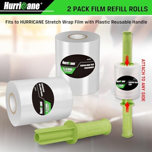 HURRICANE Stretch Wrap Film Refill Rolls, 2 Pack 80 Gauge Thick 5 inch 1000 ft - Image 3