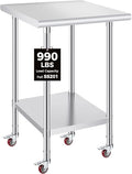 OSTBA Stainless Steel Table for Prep & Work 24x24 Inches with Casters Wheels, NSF Metal Commercial Heavy Duty Table with Adjustable Undershelf for Restaurant Kitchen Home and Hotel