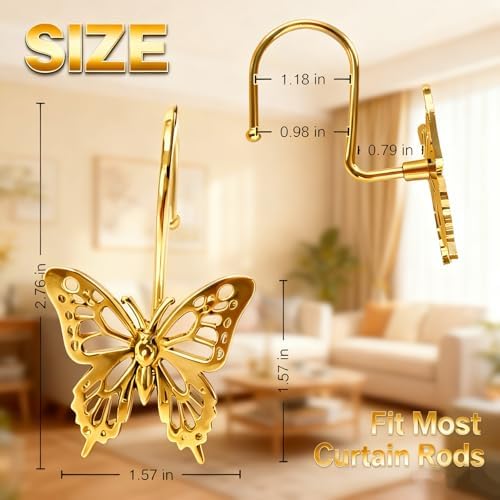 12PCS Decorative Shower Curtain Hooks, Metal Shower Curtain Rings, Rustproof - Image 2