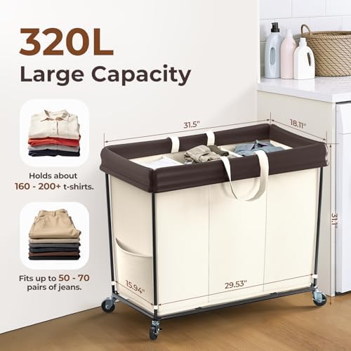 320L Laundry Hamper with Wheels, Large Rolling Laundry Basket with Wheels - Image 2