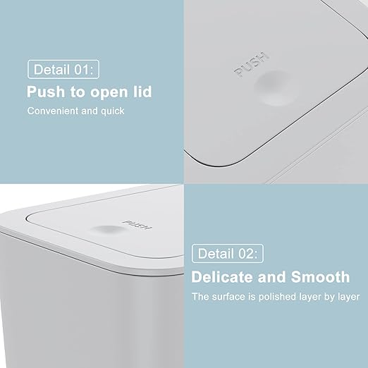 3 Pack 10 Liter / 2.6 Gallon Bathroom Trash Can, Small Trash Can with Lid, Garbage Can Waste Basket for Bathroom, Kitchen, Bedroom, Powder Room, Craft Room, Office, College (Gray)