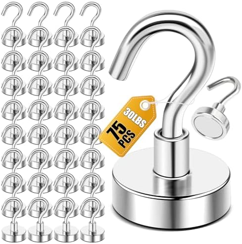 DIYMAG Magnetic Hooks, Strong Magents 75 Pack 30lbs by DIYMAG