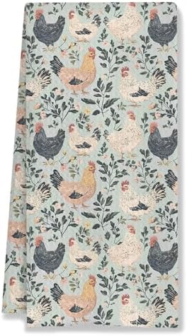 Rustic Floral Chicken Kitchen Towels, Chicken Lover Mom Lady Gifts Decorative by HUGANE