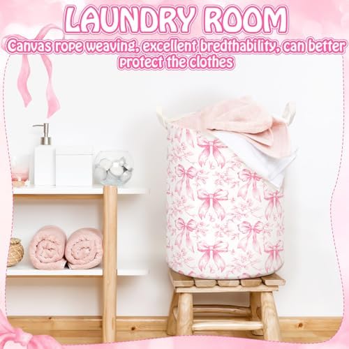 CroBlissful 2 Pcs Pink Bow Laundry Basket Coquette Storage Basket - Image 2