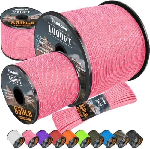 Reflective Paracord Rope 850Ib, 50/100/200/500/1000ft 4MM 11 Strand para Cords by Thadavo