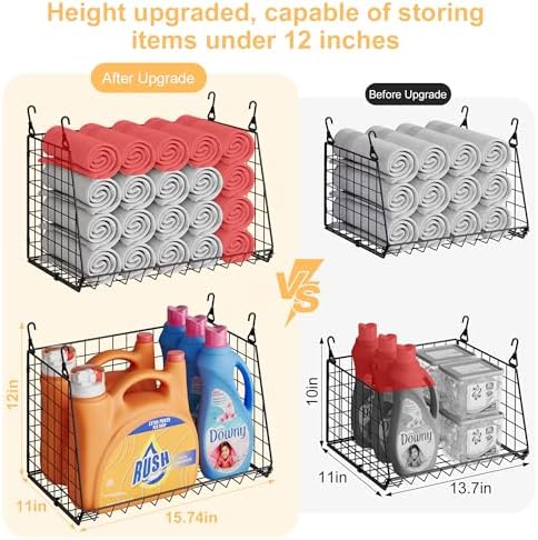 Sonyabecca 3-Pack Hanging Laundry Baskets, Foldable Metal Wire Shelves - Image 2