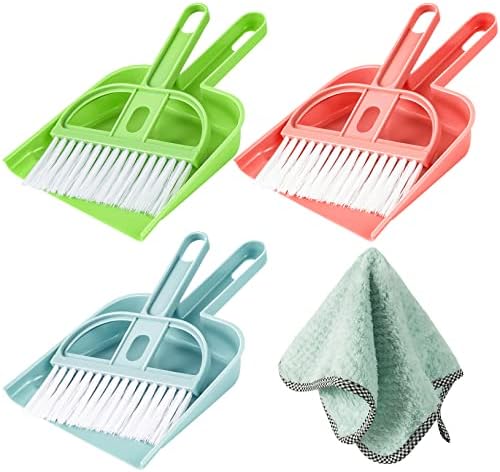 Lamoutor 3 Pack Mini Hand Broom and Dustpan Set Small Dust Pans by Lamoutor