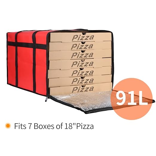 Bodaon Insulated Pizza Delivery Bag, 20" x 20" x 14" Pizza Warmer Bags for Carry Hot, Rideshare Delivery Bag, Food Warmers for Parties, Pizza Carrier for Commercial Drivers, Red, 1-Pack
