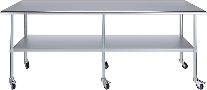 AmGood 96" Long x 24" Deep Stainless Steel Table with Casters