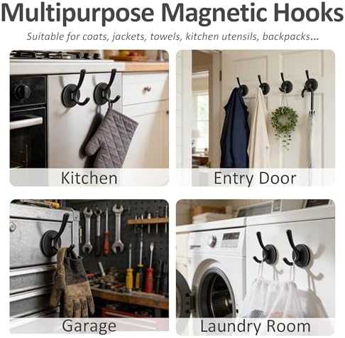 ULIBERMAGNET Strong Magnetic Double Hooks, 4 Pack Heavy Duty Sturdy Coat - Image 5