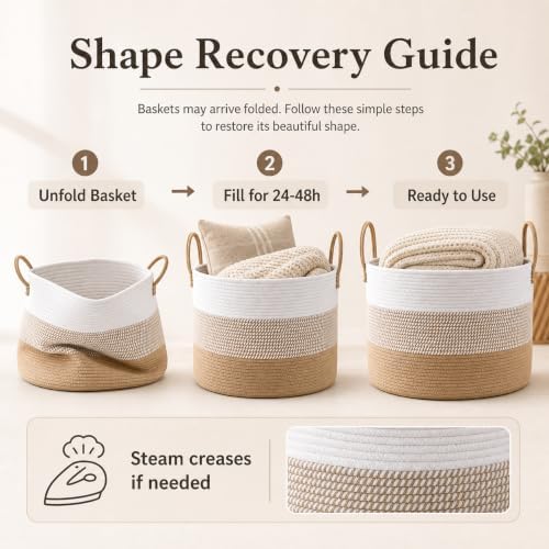 JMvicyroam 65L Extra Large Machine Washable Cotton Rope Blanket Basket - Image 6
