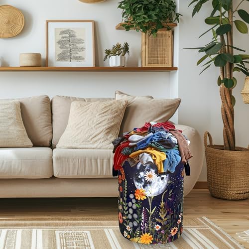 Moon Flowers Laundry Basket Oxford Cloth Hamper18.9"x16.5" - Image 2