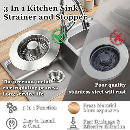 BAOLSLS 3 in 1 Kitchen Sink Stopper, Pop Up Kitchen Sink Drain Strainer - Image 6