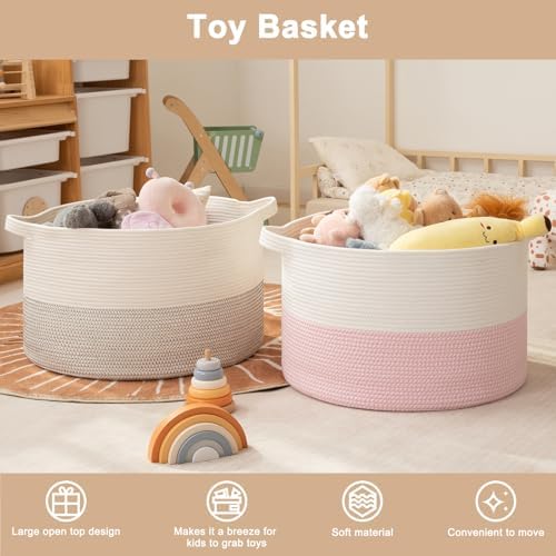 OIAHOMY 115L Extra Large Blanket Basket Living Room Laundry Basket Pink - Image 3