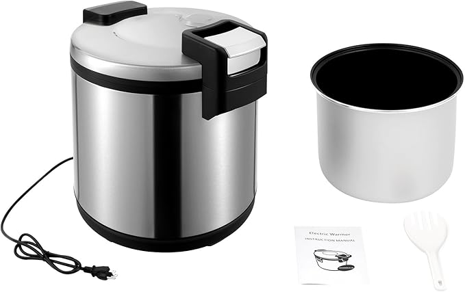 Commercial Rice Warmer, 19L Large Capacity Non-Stick Electric Rice Warmer with Rice Scoop, 2 Levels Temperature Adjustable Food Warmer, Stainless Steel Rice Cooker for Restaurants Canteens