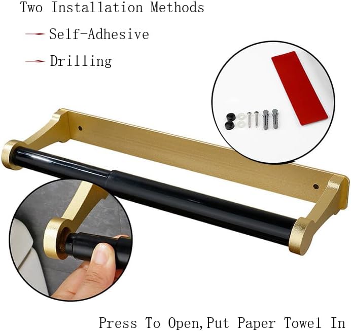 Adhesive Or Drilling 12IN Gold Kitchen Paper Towel Holder Under Cabinet - Image 4