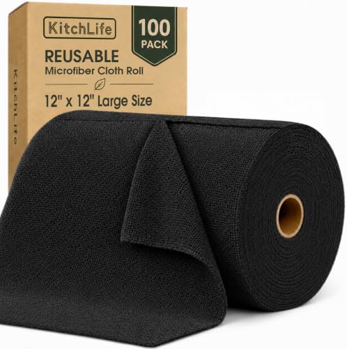Microfiber Cleaning Cloth Roll, 100 Pack 12 x 12 Inch Tear Away Reusable Paper by OverDoorHooksKitchenSupplies