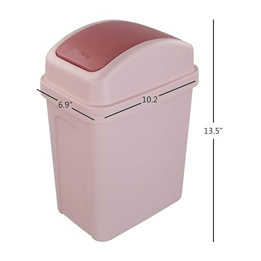 Asking 1.8 Gallon Small Trash Can with Swing-top Lid, Plastic Garbage Bin, Pink