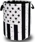 Black White US Flag Laundry Basket Oxford Cloth Foldable Hamper 18.9x16.5In by SELIONLIKN