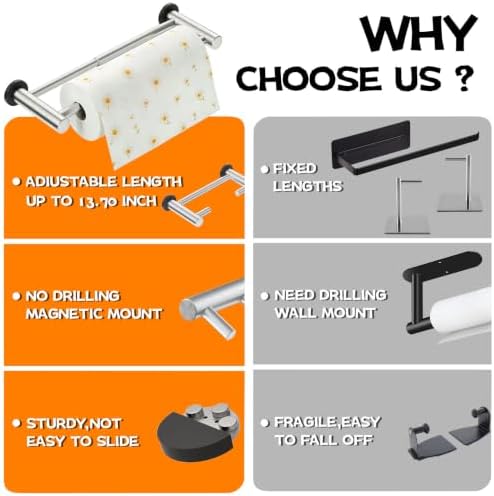 ULIBERMAGNET Magnetic Paper Towel Holder, Adjustable Length Towel Rack - Image 5