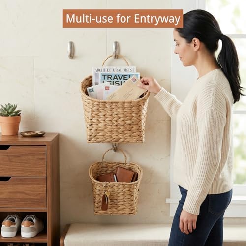 Coeusy Set of 2 Hanging Basket, Wicker Wall Basket - Image 3