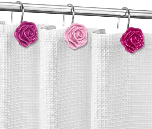 Sunlit Rose Shower Curtain Hooks, Home Decorative Flower Shower Curtain Rings - Image 3