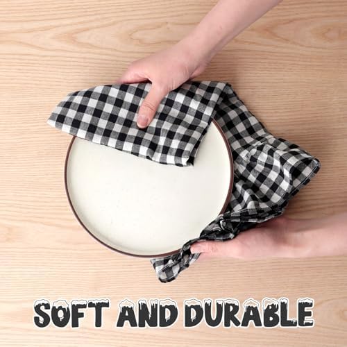 HunnmingRe 2 Pcs Matte Black Gingham Kitchen Towels Cotton Ruffled - Image 4