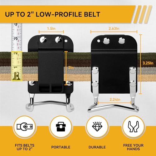 Heavy-Duty Tape Measure and Hammer Holder, Low-Profile Drill Belt Clip & Hammer - Image 3
