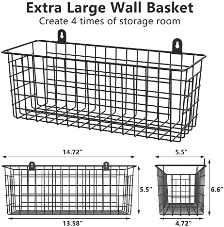 MaraFansie Extra Large Hanging Wall Basket 4-Pack Wall Mounted Wire Basket - Image 2