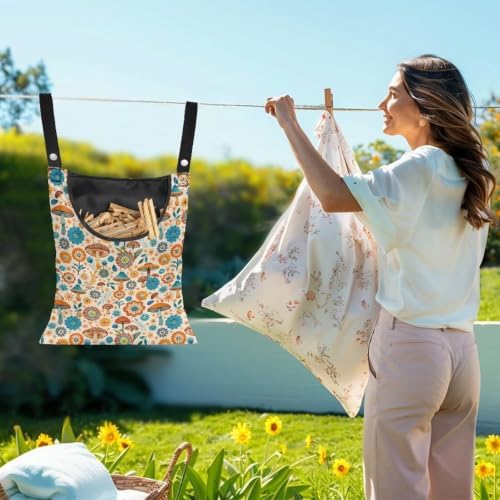 Boho Mushroom Hanging Clothespin Bag, Floral Waterproof Clothespin Holder - Image 2